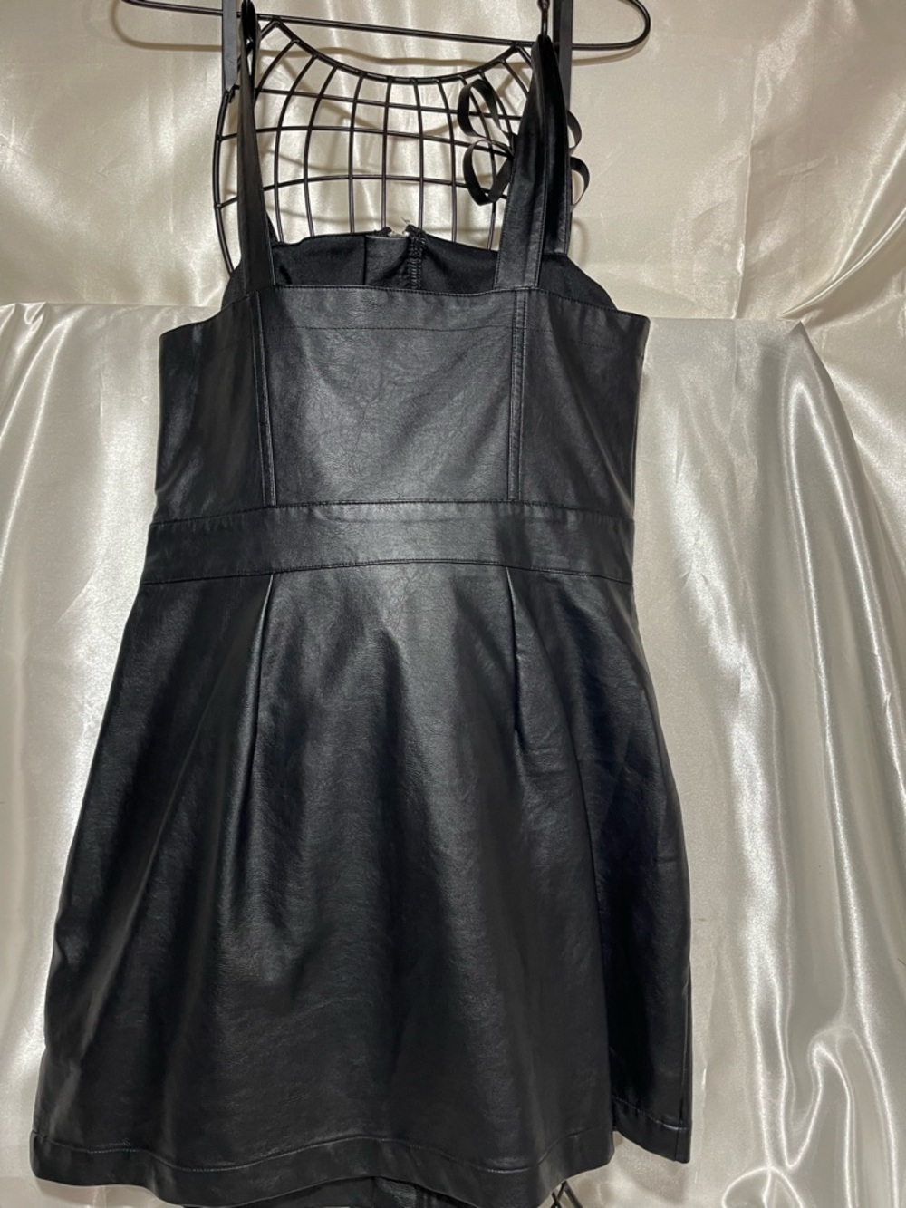 Wild fable /Black Vegan Leather Jumper /Edgy Mini Pinafore/Full length Zipper